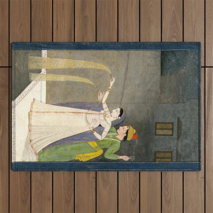     Painting. Recreation. Lovers playing with fireworks. Painted on paper Outdoor Rug Gallery Image 1