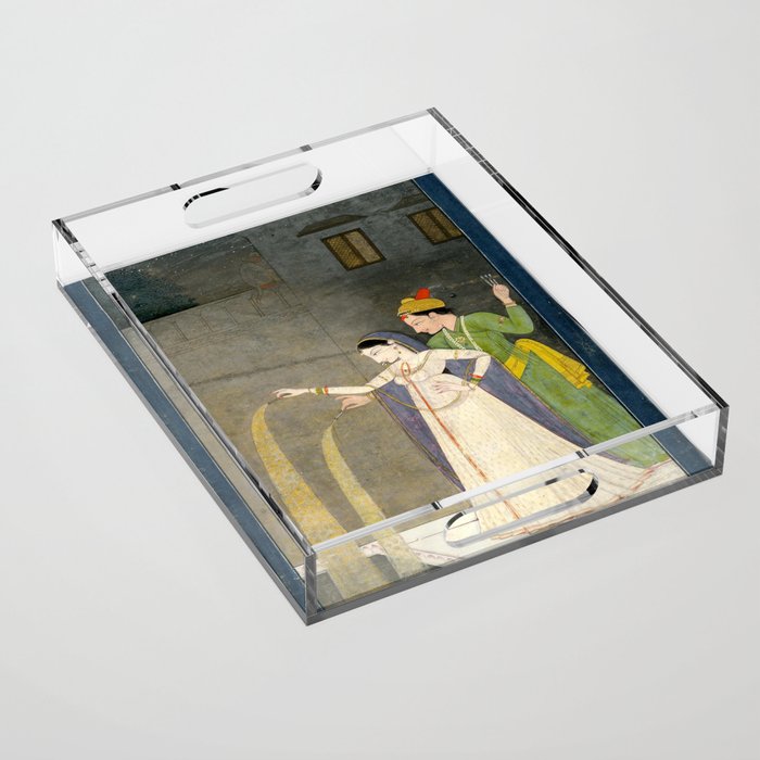     Painting. Recreation. Lovers playing with fireworks. Painted on paper Acrylic Tray Gallery Image 1