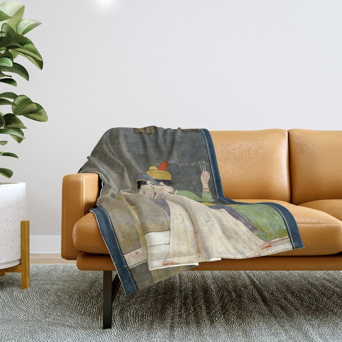     Painting. Recreation. Lovers playing with fireworks. Painted on paper Throw Blanket Gallery Image 1