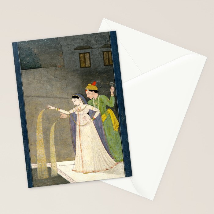     Painting. Recreation. Lovers playing with fireworks. Painted on paper Stationery Card Gallery Image 2