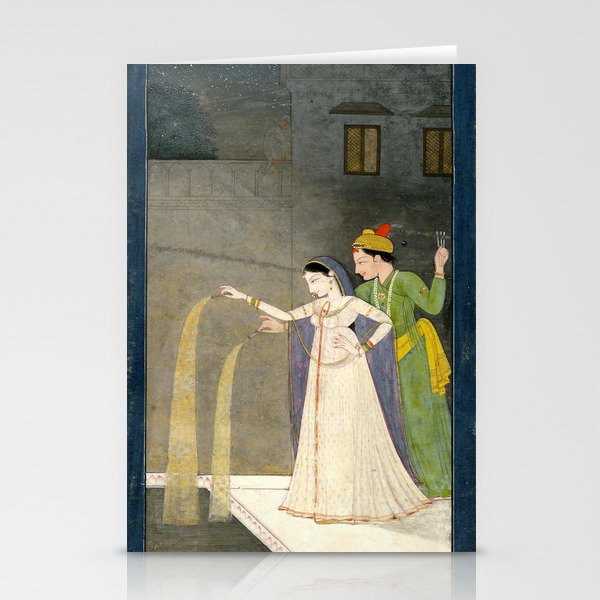     Painting. Recreation. Lovers playing with fireworks. Painted on paper Stationery Card Gallery Image 1