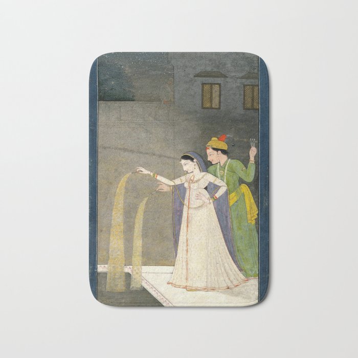     Painting. Recreation. Lovers playing with fireworks. Painted on paper Bath Mat Gallery Image 1