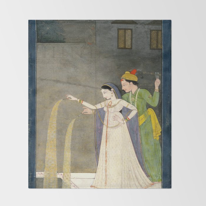     Painting. Recreation. Lovers playing with fireworks. Painted on paper Throw Blanket Gallery Image 2