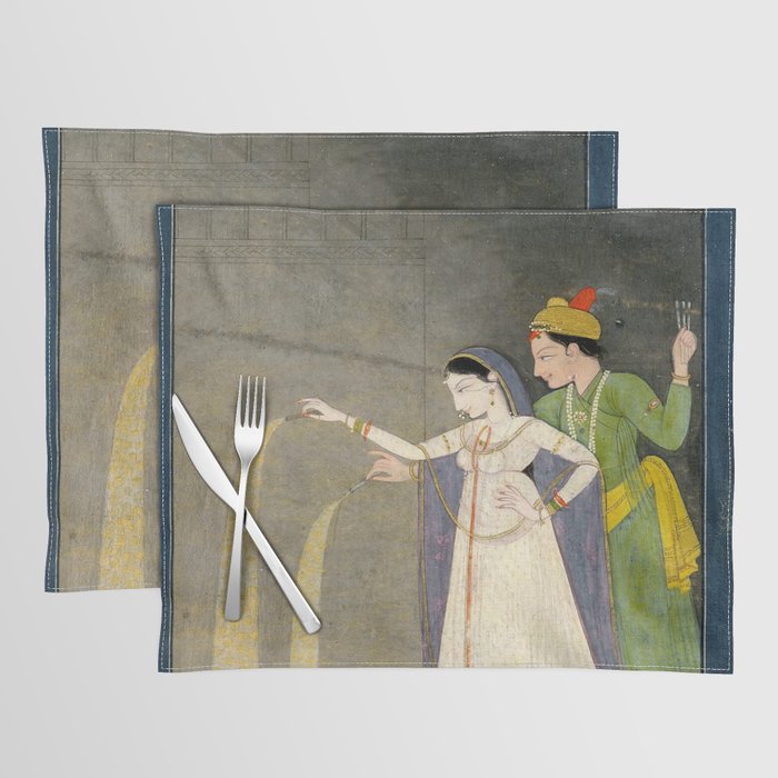     Painting. Recreation. Lovers playing with fireworks. Painted on paper Placemat Gallery Image 1