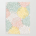 Festive, Abstract, Floral Prints, Coral, Green, Yellow Poster Gallery Image 4