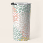 Festive, Abstract, Floral Prints, Coral, Green, Yellow Travel Mug Gallery Image 3