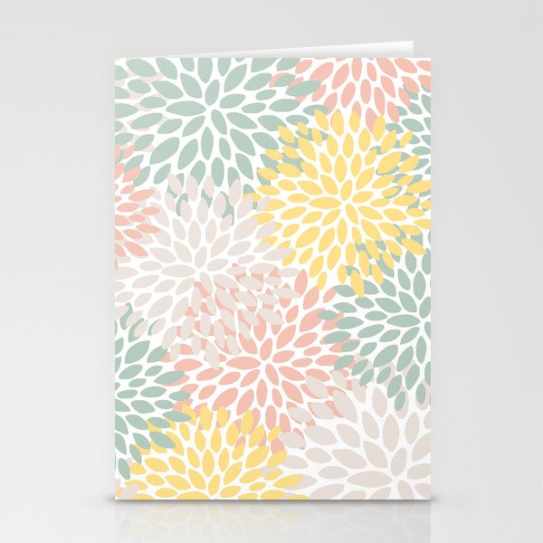 Festive, Abstract, Floral Prints, Coral, Green, Yellow Stationery Card Gallery Image 2