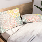 Festive, Abstract, Floral Prints, Coral, Green, Yellow Pillow Sham Gallery Image 2