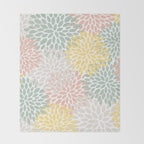 Festive, Abstract, Floral Prints, Coral, Green, Yellow Throw Blanket Gallery Image 2