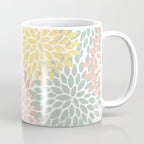 Festive, Abstract, Floral Prints, Coral, Green, Yellow Coffee Mug Gallery Image 1