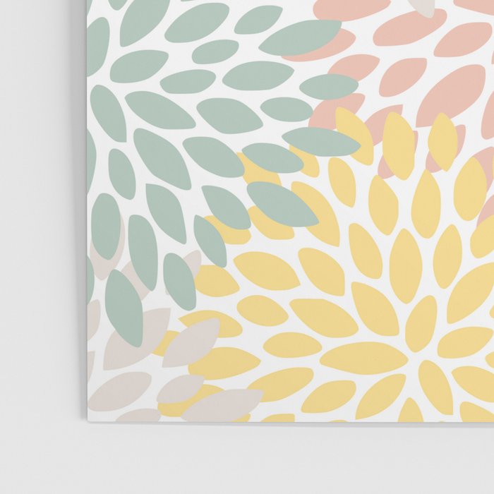 Festive, Abstract, Floral Prints, Coral, Green, Yellow Poster Gallery Image 3
