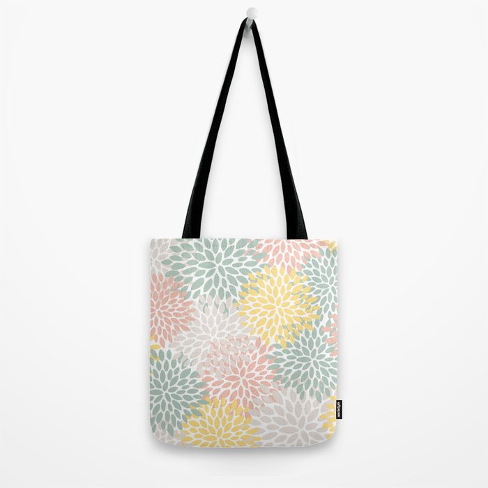 Festive, Abstract, Floral Prints, Coral, Green, Yellow Tote Bag Gallery Image 2