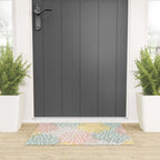 Festive, Abstract, Floral Prints, Coral, Green, Yellow Welcome Mat Gallery Image 3