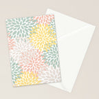 Festive, Abstract, Floral Prints, Coral, Green, Yellow Stationery Card Gallery Image 2