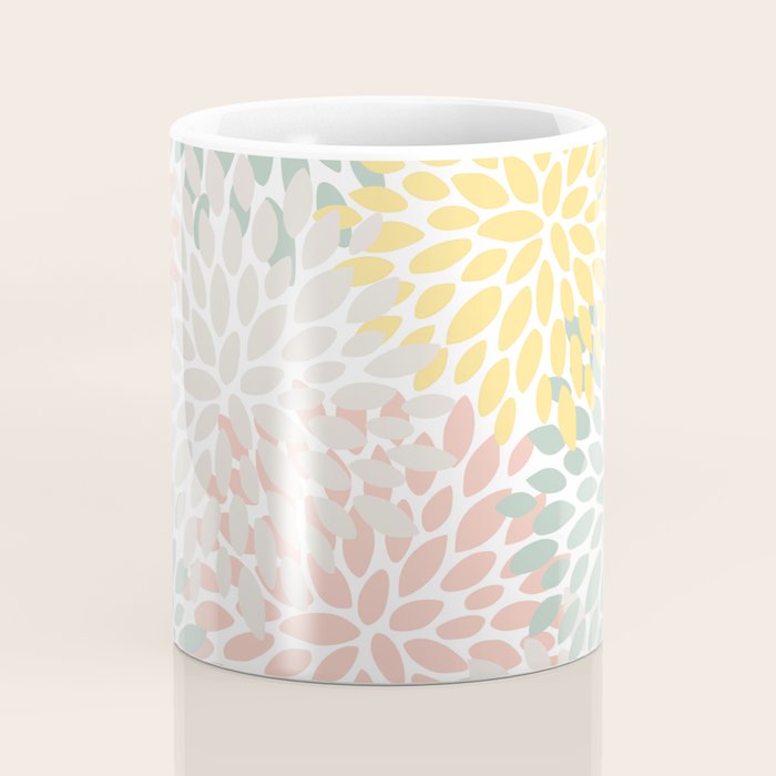 Festive, Abstract, Floral Prints, Coral, Green, Yellow Coffee Mug Gallery Image 4