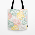 Festive, Abstract, Floral Prints, Coral, Green, Yellow Tote Bag Gallery Image 1