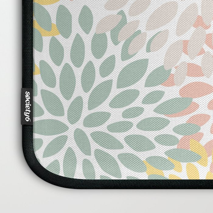 Festive, Abstract, Floral Prints, Coral, Green, Yellow Laptop Sleeve Gallery Image 3
