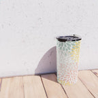 Festive, Abstract, Floral Prints, Coral, Green, Yellow Travel Mug Gallery Image 4