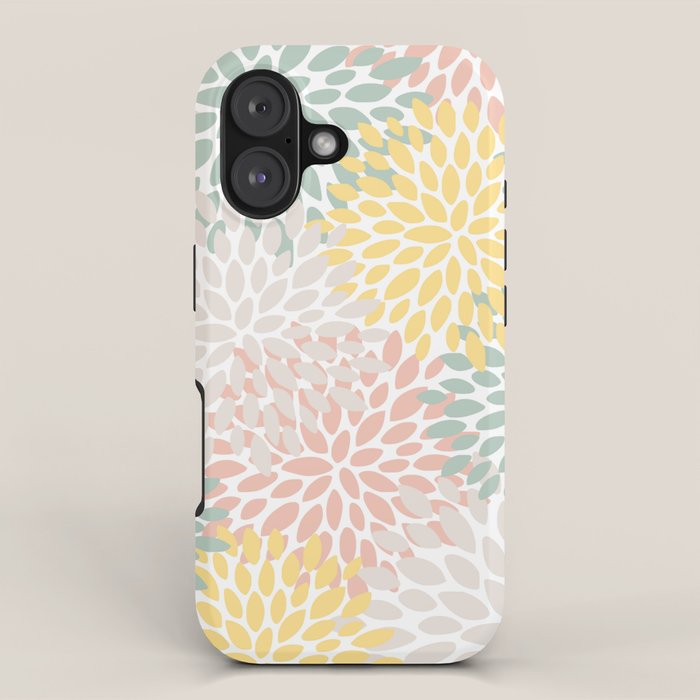 Festive, Abstract, Floral Prints, Coral, Green, Yellow iPhone Case Gallery Image 1