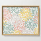 Festive, Abstract, Floral Prints, Coral, Green, Yellow Serving Tray Gallery Image 1