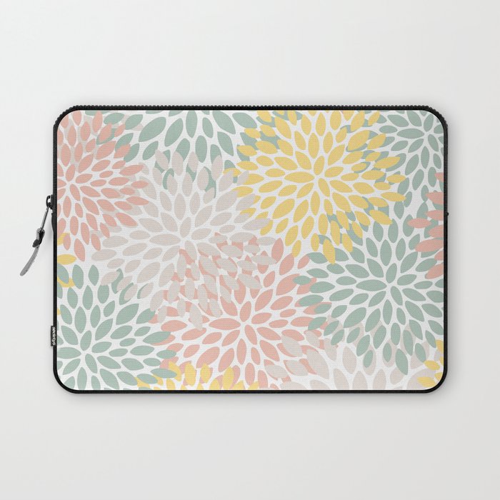Festive, Abstract, Floral Prints, Coral, Green, Yellow Laptop Sleeve Gallery Image 1
