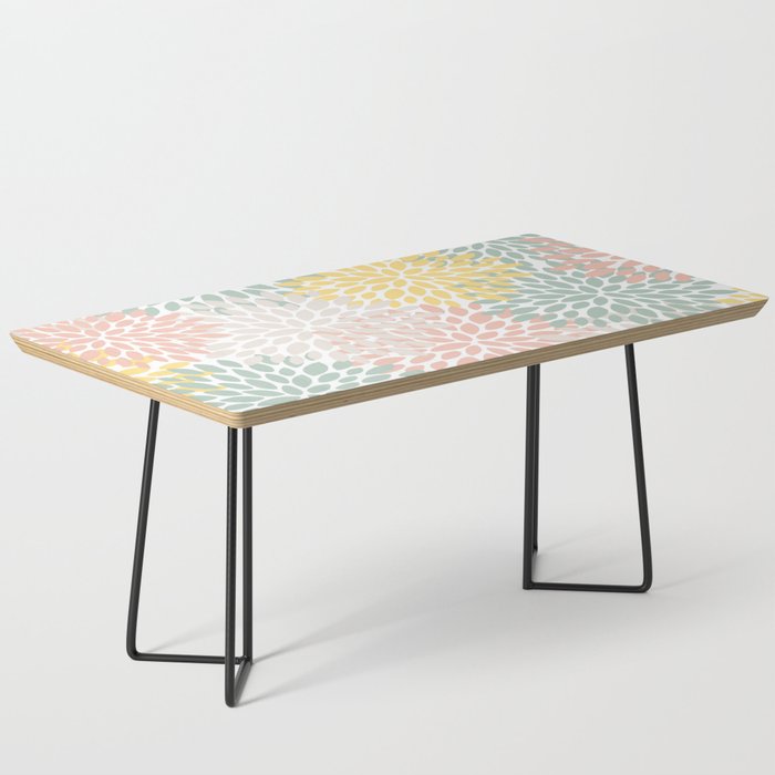 Festive, Abstract, Floral Prints, Coral, Green, Yellow Coffee Table Gallery Image 1