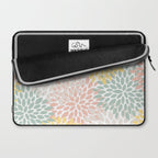 Festive, Abstract, Floral Prints, Coral, Green, Yellow Laptop Sleeve Gallery Image 2