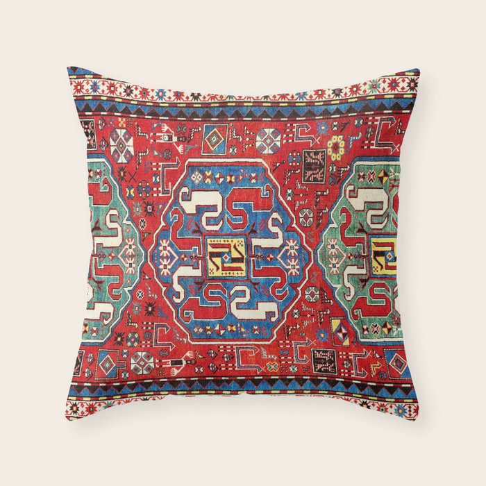Chondzoresk Karabagh Caucasian Antique Carpet Print Throw Pillow Gallery Image 6