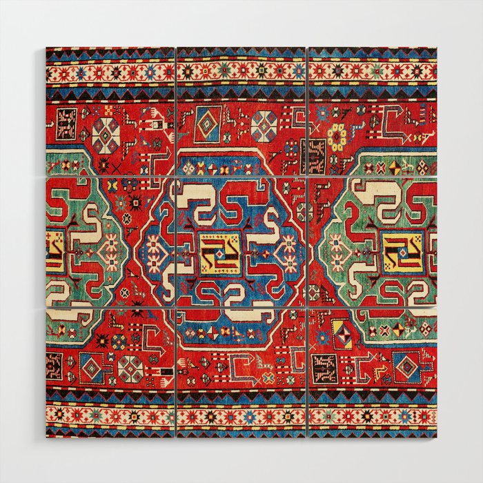 Chondzoresk Karabagh Caucasian Antique Carpet Print Wood Wall Art Gallery Image 1