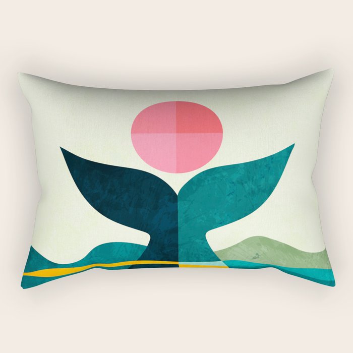 mid century whale sun sea Rectangular Pillow Gallery Image 2