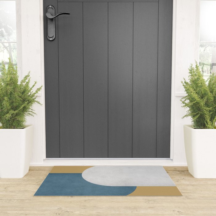 Halfmoon Colorblock - White Blue on Gold Welcome Mat Gallery Image 3
