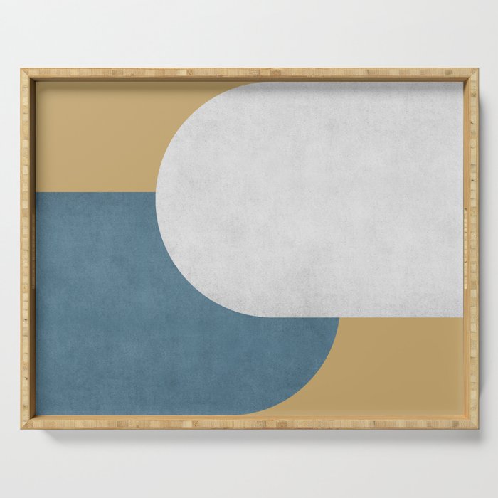Halfmoon Colorblock - White Blue on Gold Serving Tray Gallery Image 1