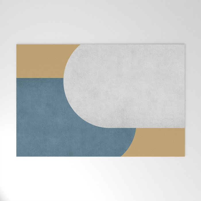 Halfmoon Colorblock - White Blue on Gold Welcome Mat Gallery Image 1