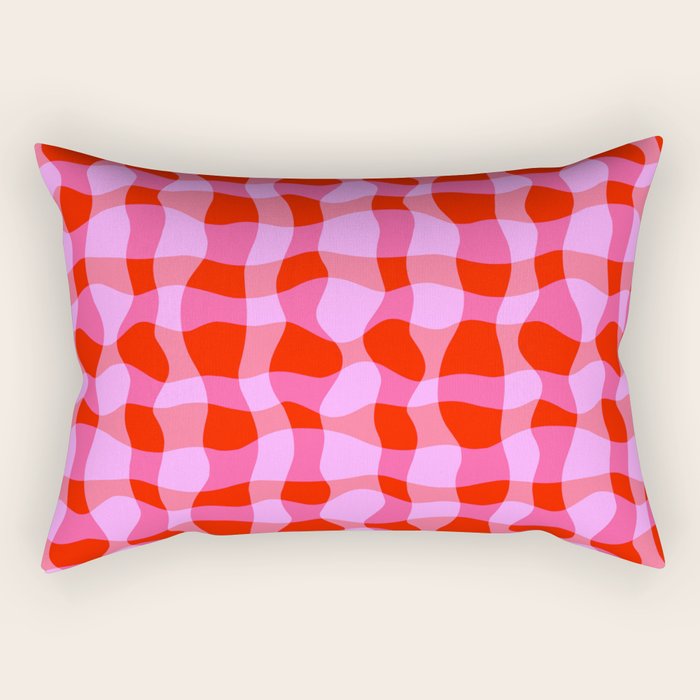 Colorful Wavy Check Pattern 1 - Pink And Red Rectangular Pillow Gallery Image 2