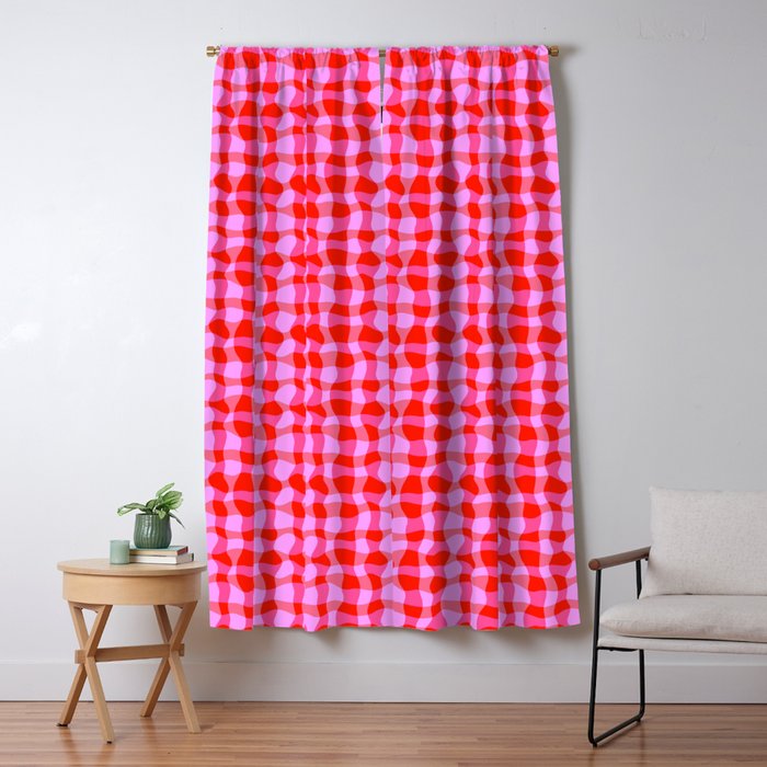 Colorful Wavy Check Pattern 1 - Pink And Red Window Curtain Gallery Image 5