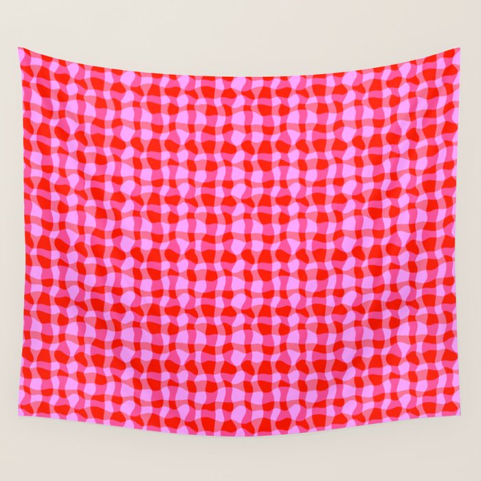 Colorful Wavy Check Pattern 1 - Pink And Red Wall Tapestry Gallery Image 4