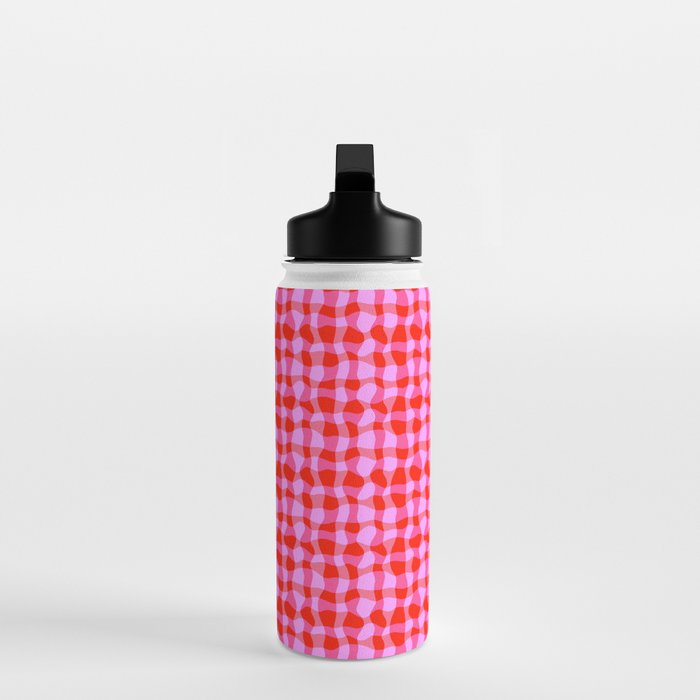Colorful Wavy Check Pattern 1 - Pink And Red Water Bottle Gallery Image 3
