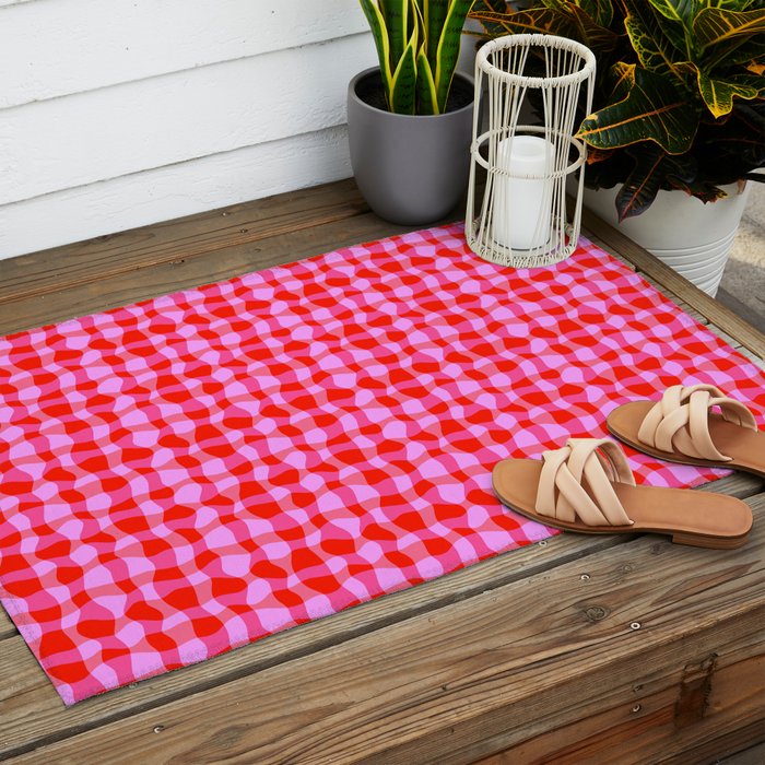 Colorful Wavy Check Pattern 1 - Pink And Red Outdoor Rug Gallery Image 2