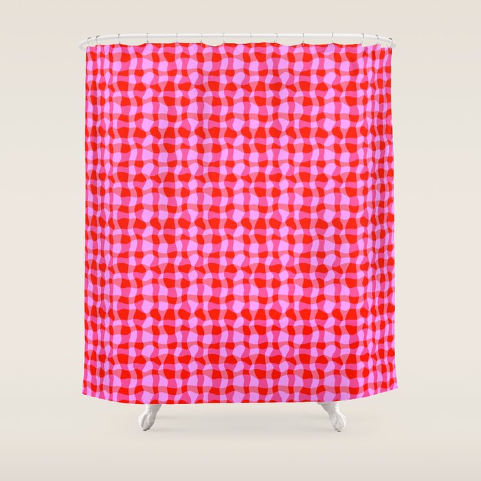 Colorful Wavy Check Pattern 1 - Pink And Red Shower Curtain Gallery Image 1