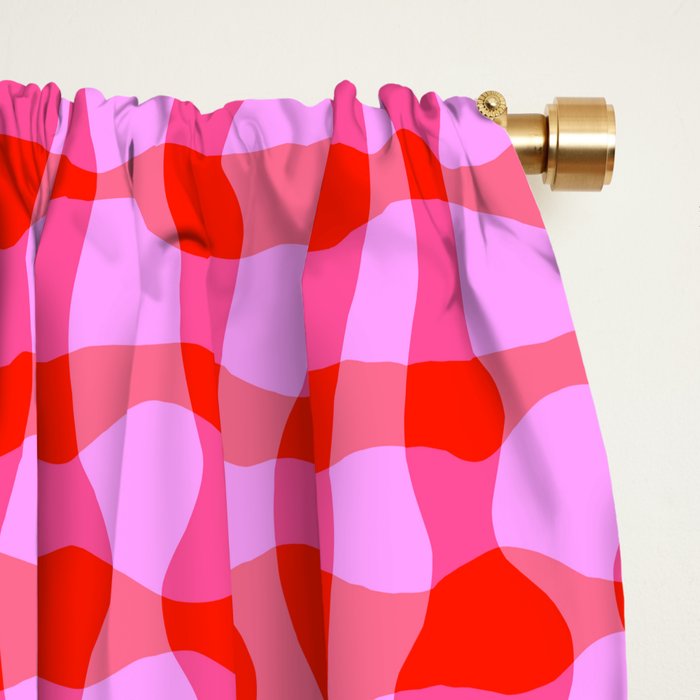 Colorful Wavy Check Pattern 1 - Pink And Red Window Curtain Gallery Image 2