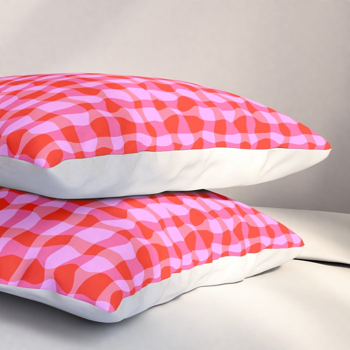 Colorful Wavy Check Pattern 1 - Pink And Red Pillow Sham Gallery Image 3