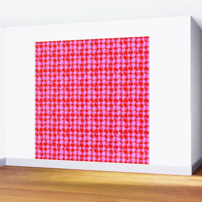 Colorful Wavy Check Pattern 1 - Pink And Red Wall Mural Gallery Image 2