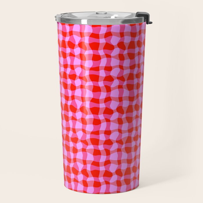Colorful Wavy Check Pattern 1 - Pink And Red Travel Mug Gallery Image 2
