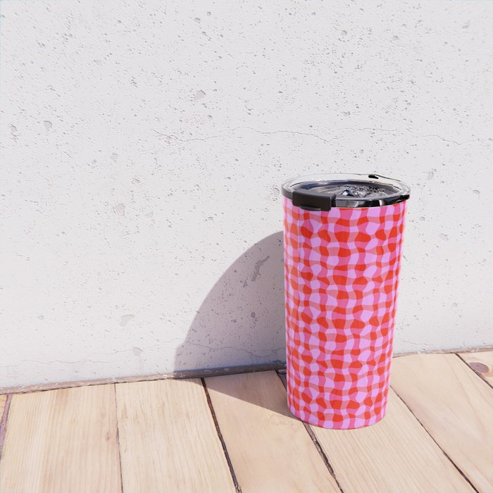 Colorful Wavy Check Pattern 1 - Pink And Red Travel Mug Gallery Image 4