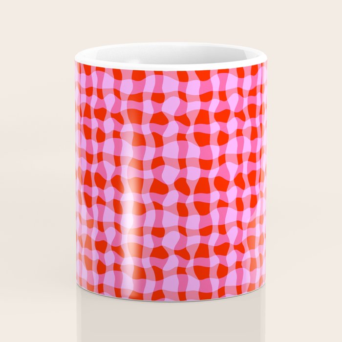 Colorful Wavy Check Pattern 1 - Pink And Red Coffee Mug Gallery Image 4