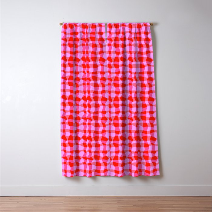 Colorful Wavy Check Pattern 1 - Pink And Red Window Curtain Gallery Image 3