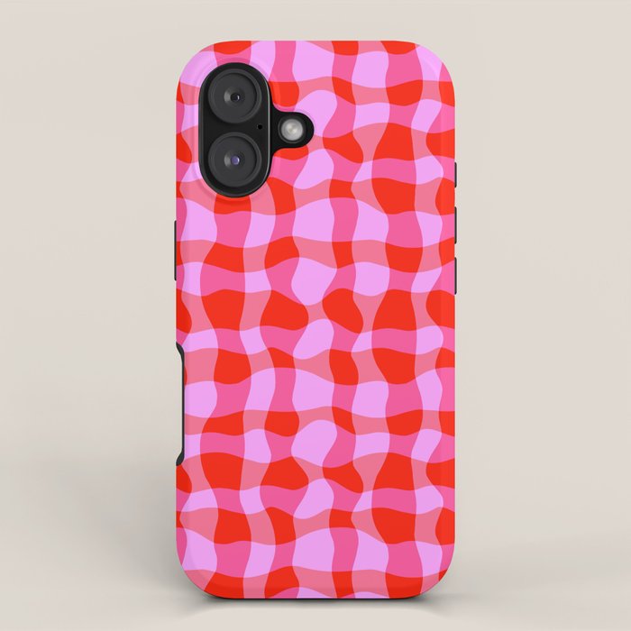 Colorful Wavy Check Pattern 1 - Pink And Red iPhone Case Gallery Image 1