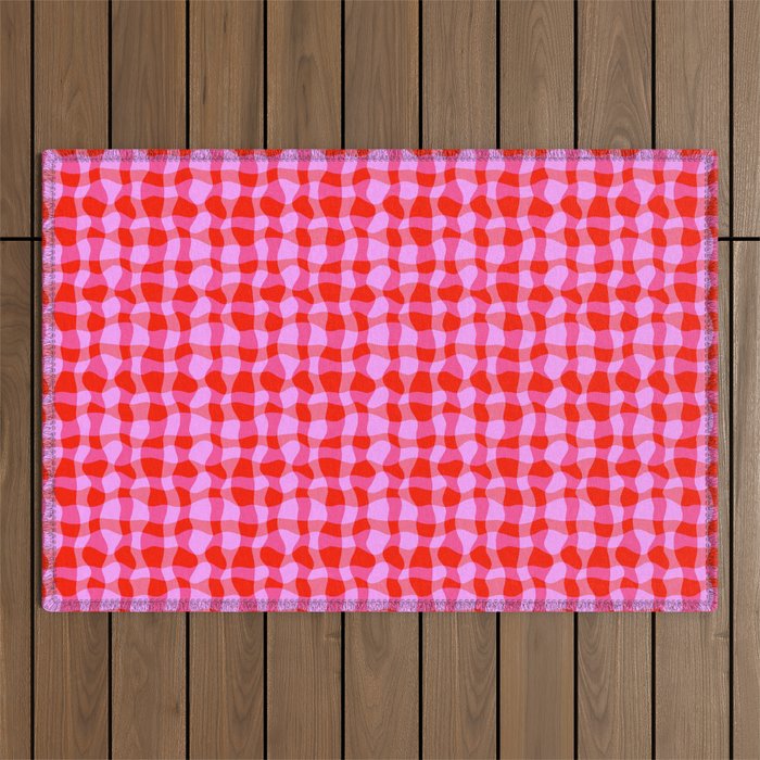 Colorful Wavy Check Pattern 1 - Pink And Red Outdoor Rug Gallery Image 1