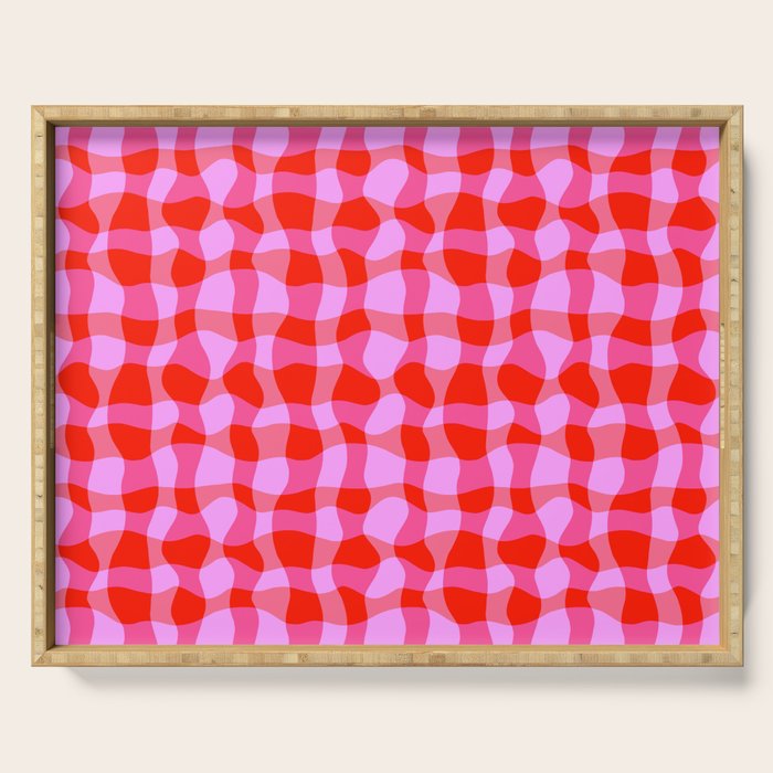 Colorful Wavy Check Pattern 1 - Pink And Red Serving Tray Gallery Image 1