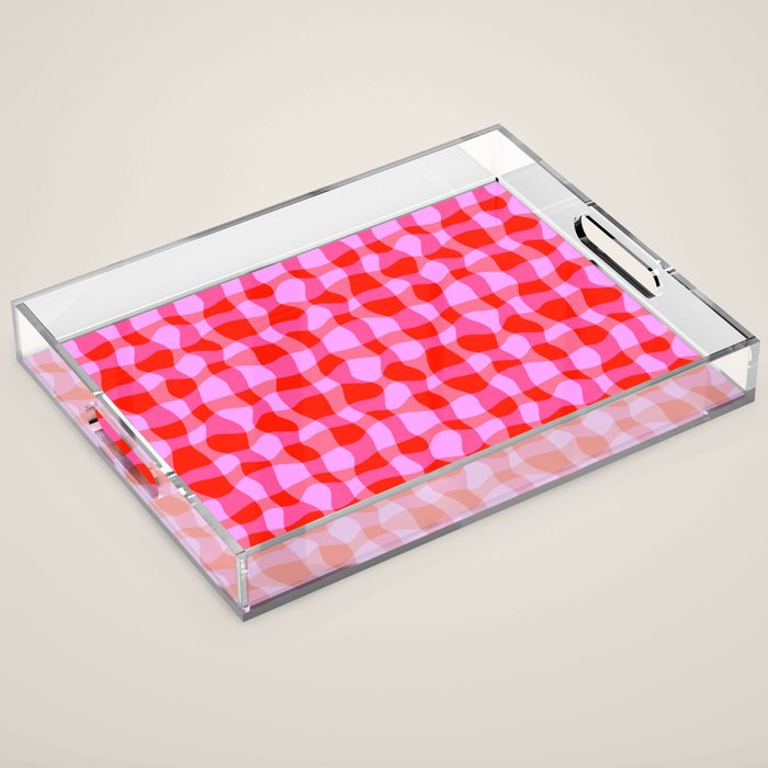 Colorful Wavy Check Pattern 1 - Pink And Red Acrylic Tray Gallery Image 1
